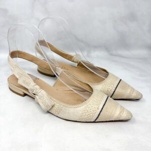 Christian Dior J'Adior Woven Canvas Bow Slingback Strap Ballerina Flat Shoes 38
